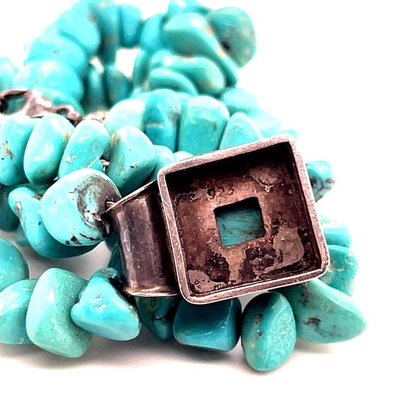 925 Silver Square Turquoise Beaded Necklace - Picture 4 of 7